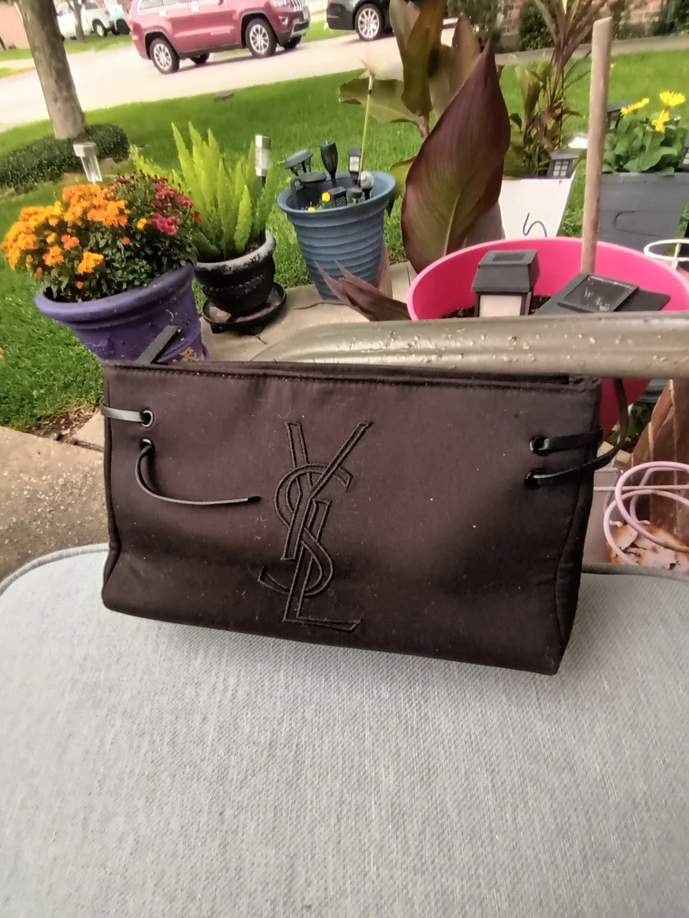 Yves Saint Laurent Black Logo Canvas Cosmetic Pouch